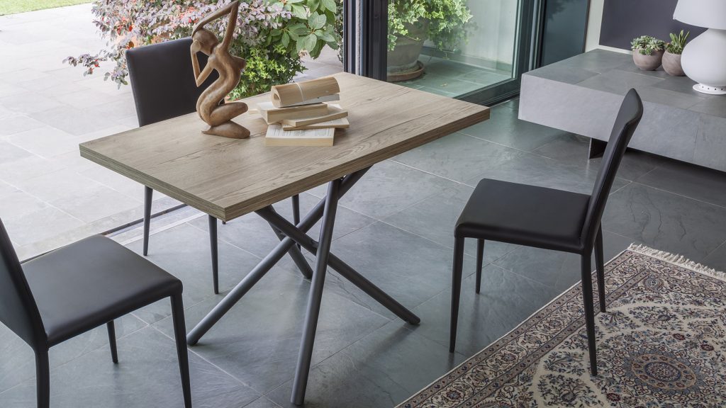 tavolo rettangolare alzabile pieghevole salotto pranzo Lotus nobilitato vetro effetto malta ceramica 2